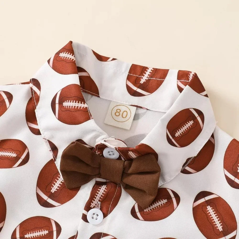 Football Boys Button Down Shirt and Shorts Outfit Set
